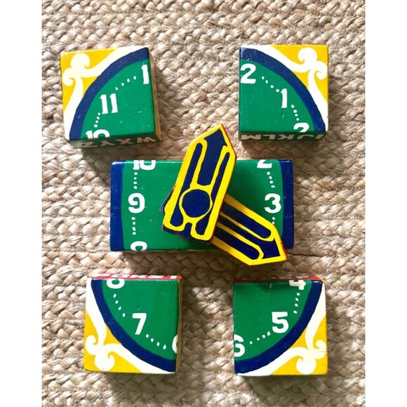 Vintage Handmade Folk Art Wooden Blocks Puzzle Alphabet, Numbers, Clock UNIQUE - Picture 2 of 11